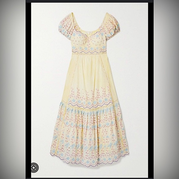 LoveShackFancy Yellow Magena Embroidered-Eyelet Cotton Midi Dress - Picture 7 of 8